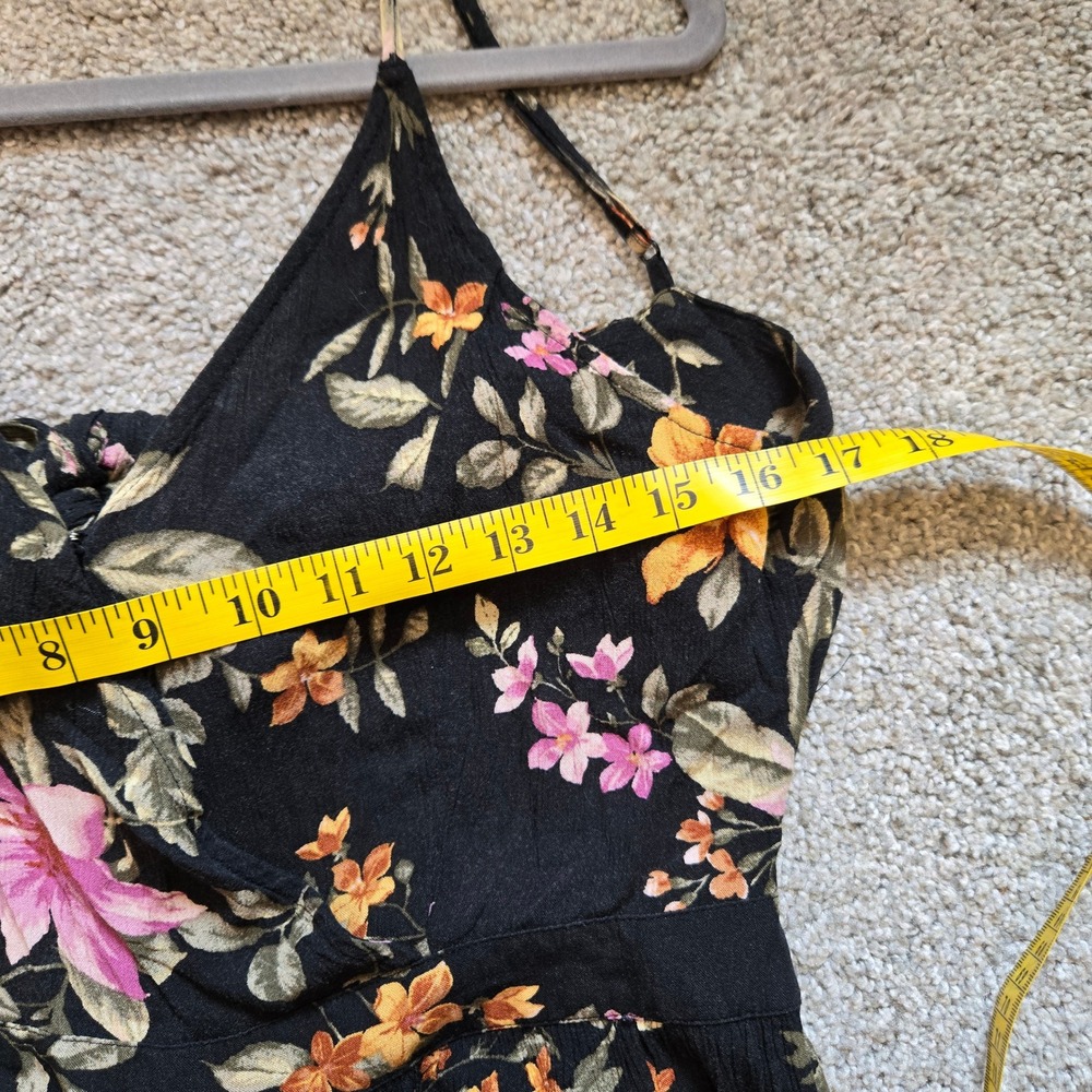 American Eagle Floral pantsuit Black Pink Orange Wide Leg Smocked Back Womens M - Picture 9 of 12